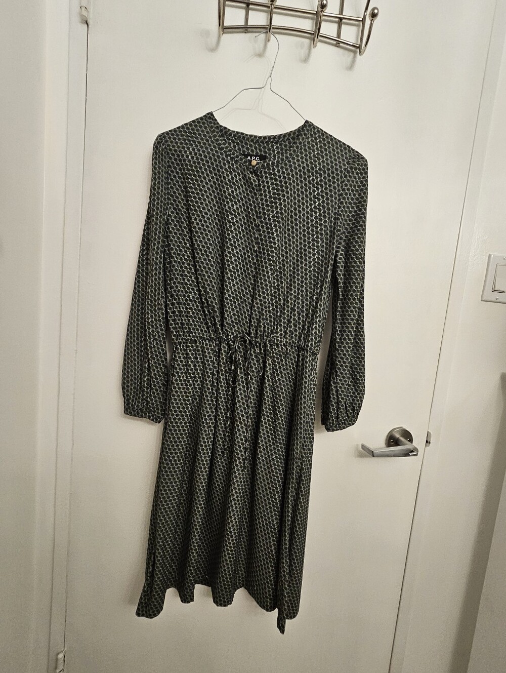 A.P.C. Green & Cream Geometric Chain Rope Print Viscose Dress